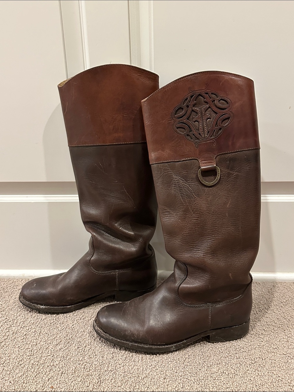 Frye Two-Tone Brown Leather Over-The-Knee Boots